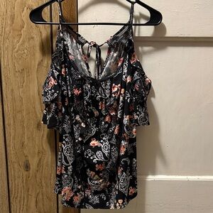 ⭐️ 2/$12 WHBM Floral Black and Orange Women's Top